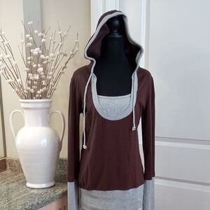 Stylish Women's Brown and Gray Hoodie